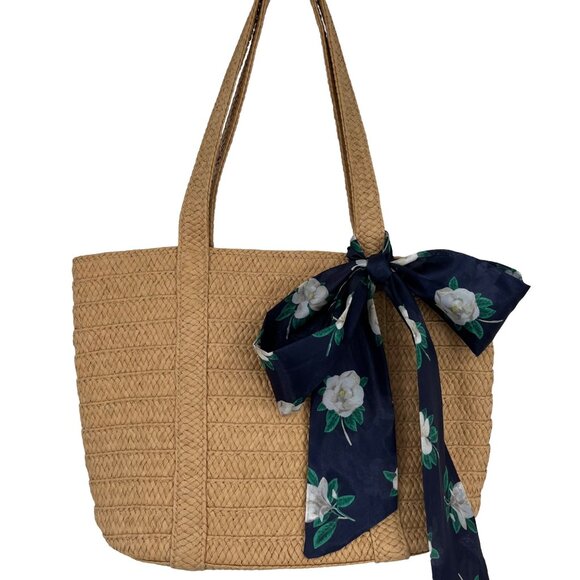 Draper James FitFabFun Straw Purse Navy Floral Scarf Reese Witherspoon - Picture 8 of 8